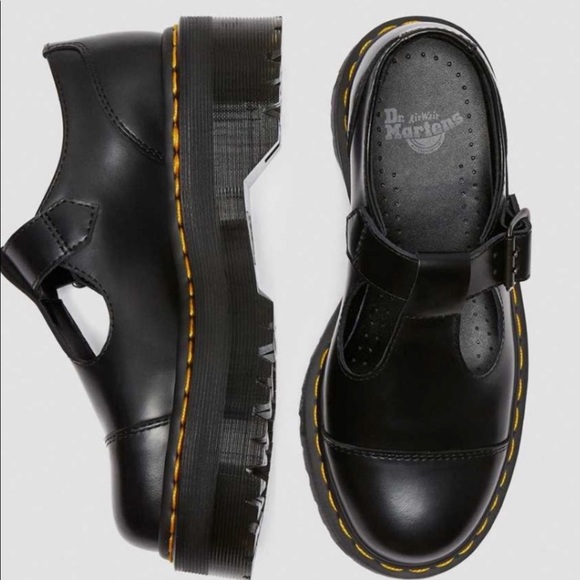 NEW DR MARTENS BETHAN BLACK LEATHERS PLATFORM SHOES - Picture 3 of 6